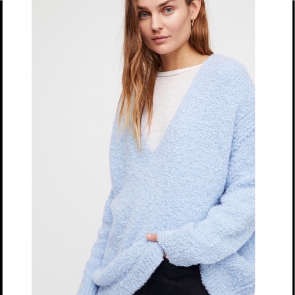 Free People Boucle Knit V-Neck Lofty Sweater Sz L